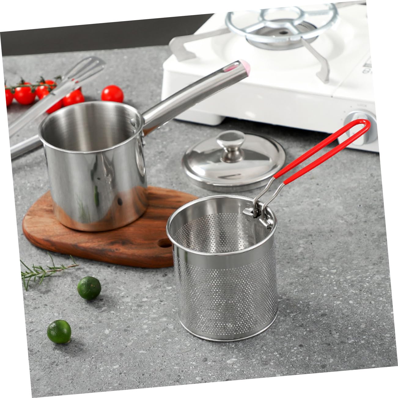 KESYOO 1 Set Stainless Steel Deep Fryer with Deep Fry Basket Ergonomic Handheld Cooking Pot for Home Commercial Use Capacity for Easy Safe Frying