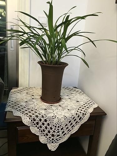 Miniatura 4 de Camino de mesa de encaje de ganchillo hecho a mano de algodón, manteles cuadrados, tapetes, tocador, bufanda, decoración, 23 pulgadas, beige