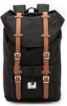 Herschel Little America Laptop Backpack, Black/Tan Synthetic Leather, Mid-Volume 17.0L