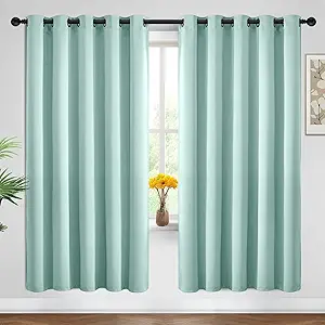 Yakamok Blackout Curtains Room Darkening Thermal Insulated Window Panels,Solid Grommet Top Drapes for Bedroom/Living Room(62Wx72L, Aqua, 2 Panels)