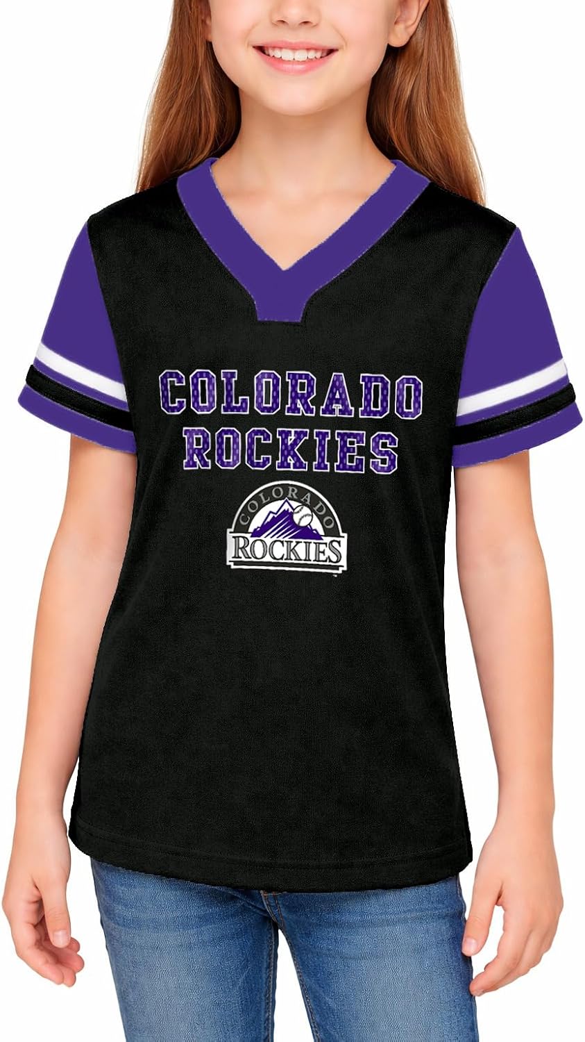 Outerstuff MLB Officially Licensed Youth Girls 7-16 Team Color Baseball Henley Fashion Jersey