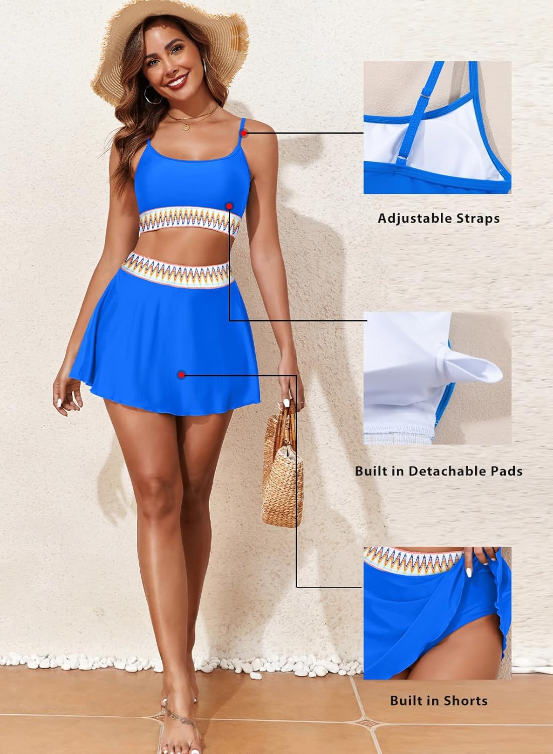 Aleumdr Womens High Waisted Bikini Sets Two Piece Tummy Control Swim Skirt Color Block Skirted Swimsuit 2025 - Image 6