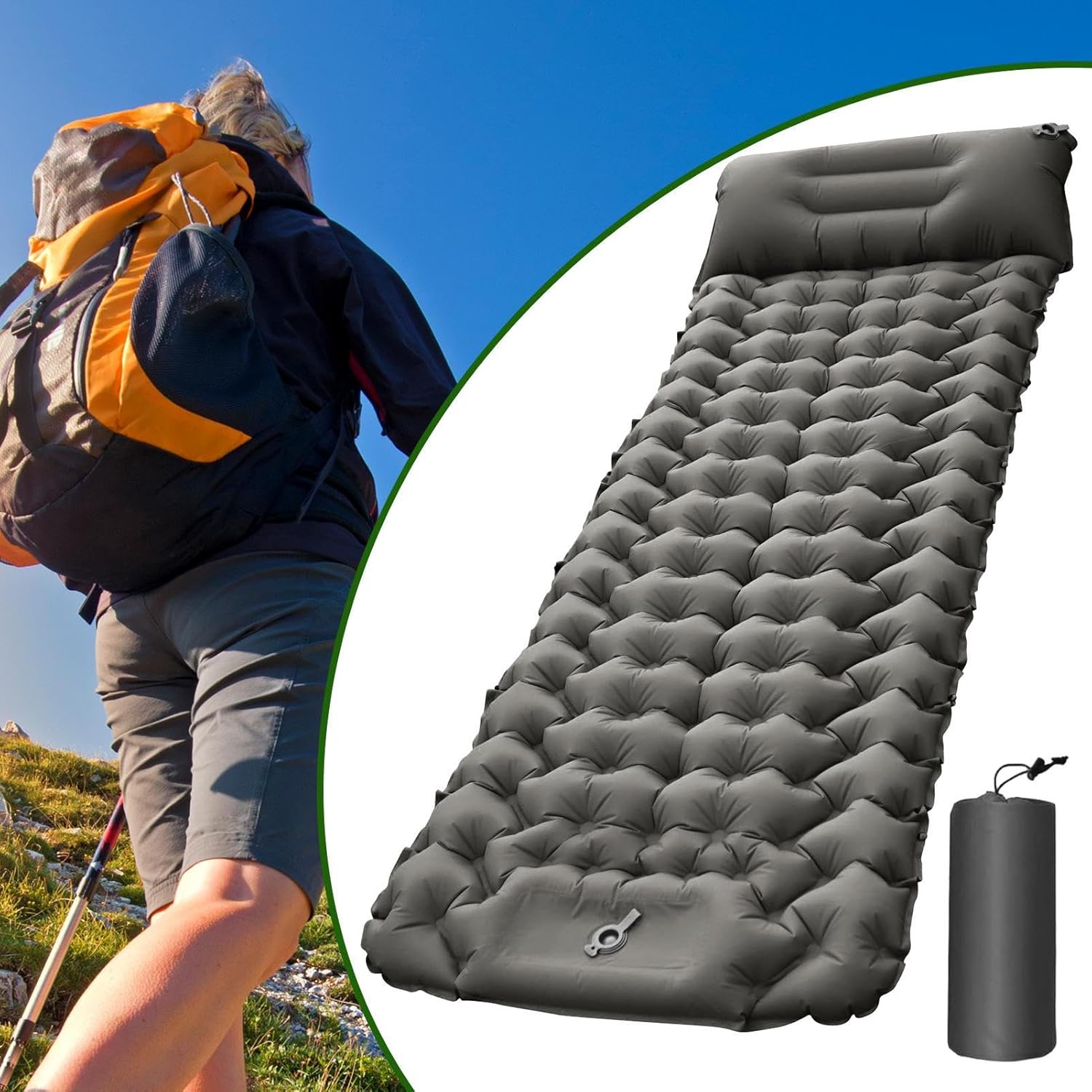 Inflatable Sleeping Mat - Compact Portable Airbed Mattress Pillow,Self-Inflating Traveling Sleep Mat | for Camping Outdoor Travel Backpacking Tent Car Truck SUV Women