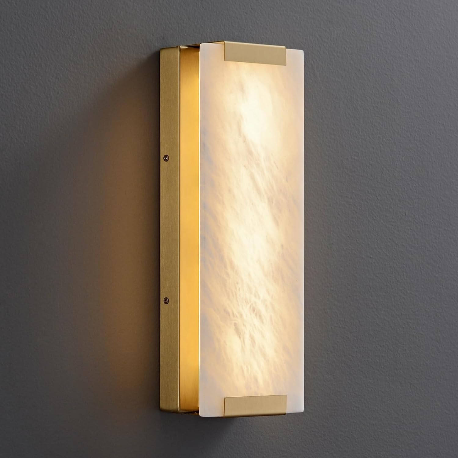 Alabaster Wall Sconce, Natural Marble Wall Lamp, Spanish Alabaster, Black Modern Bathroom Sconce - Indoor Wall Lighting for Living Room, Bedroom, Hallway, Staircase (Gold-1 Pack, 14.2in)