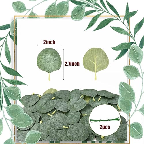 Miniatura 5 de HOKPA 200 hojas artificiales de eucalipto, hojas verdes falsas a granel para corona de boda, guirnalda de boda, boutonnieres, baby shower, pastel,