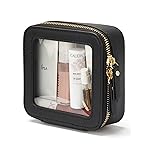 Mini Clear Black Makeup Bag - Cute Square Cosmetic Pouch for Travel with Zipper - For Women & Girls