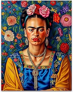 Lone Star Art Frida Kahlo Inspired Blue Portrait 11x14 Unframed Poster – Colorful Feminist Artwork, Vintage-Style Frida Painting for Living Room, Bedroom, Office, or Creative Studio Décor