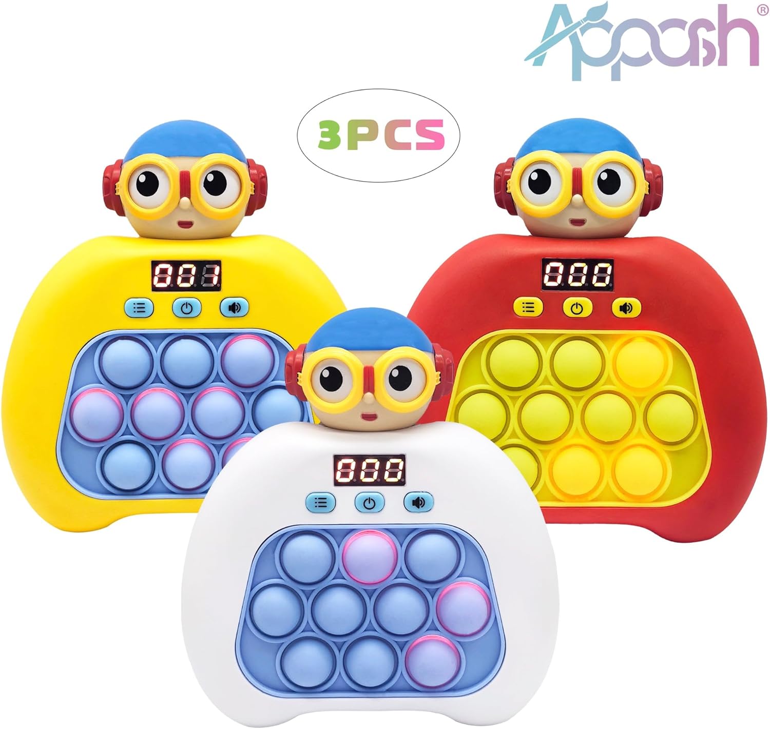 3PC Upgraded Fast Push Pop It Game Crisp Click Light UP Bubbles 10 Modes Quick Push Stress Relieving Buttons Speed Push Sensory Gift Toy for Kids and Adults[Red,Yellow&White-3PC]