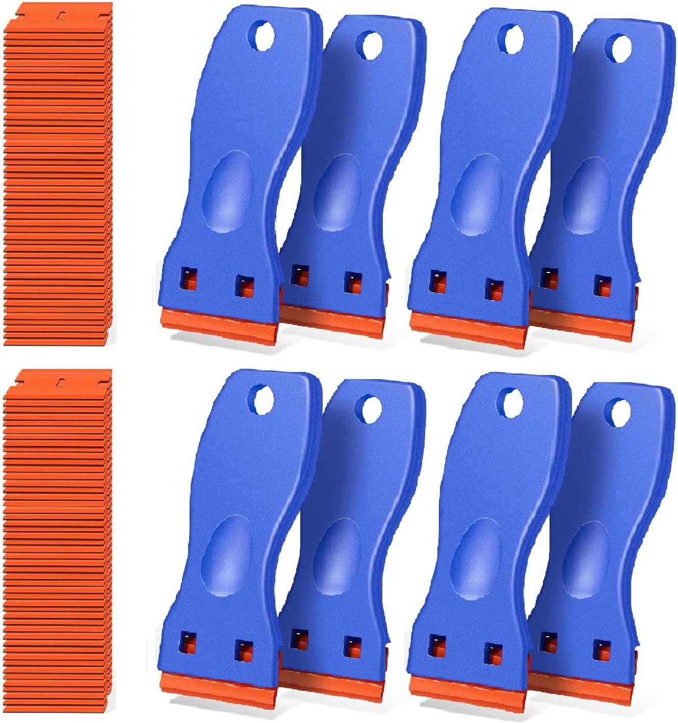 8 PCS Plastic Razor Blade Scraper Tool with 100 PCS Extra Blades, Cleaning Scraper Remover for Stickers Lables Paints Adhesives on Window Glass Car