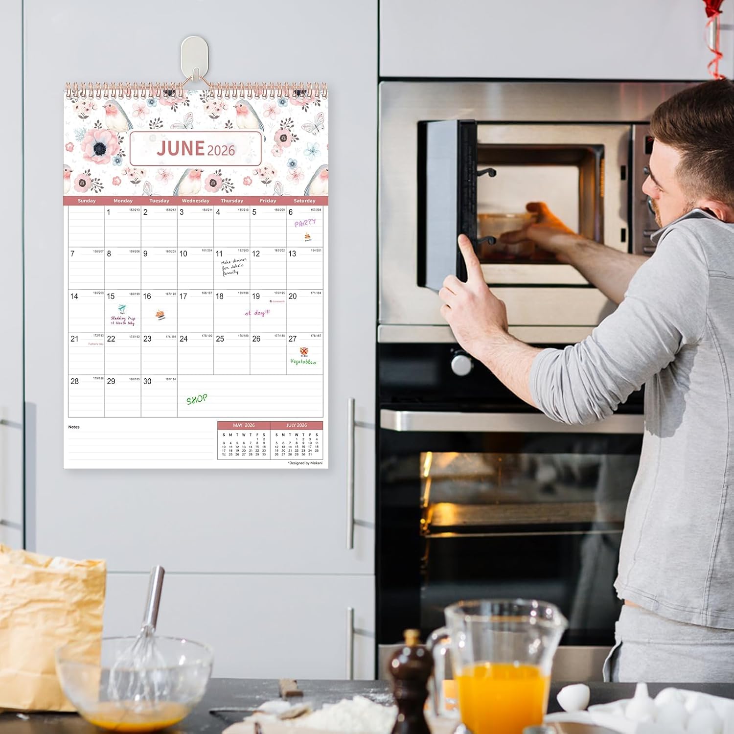 Calendar 2026, Mokani Large Monthly Wall Calendar 2026-2027(Jan.2026 to Jun.2027), 12" x 17" with 234 Stickers, Plastic Cover for Home, Office & School