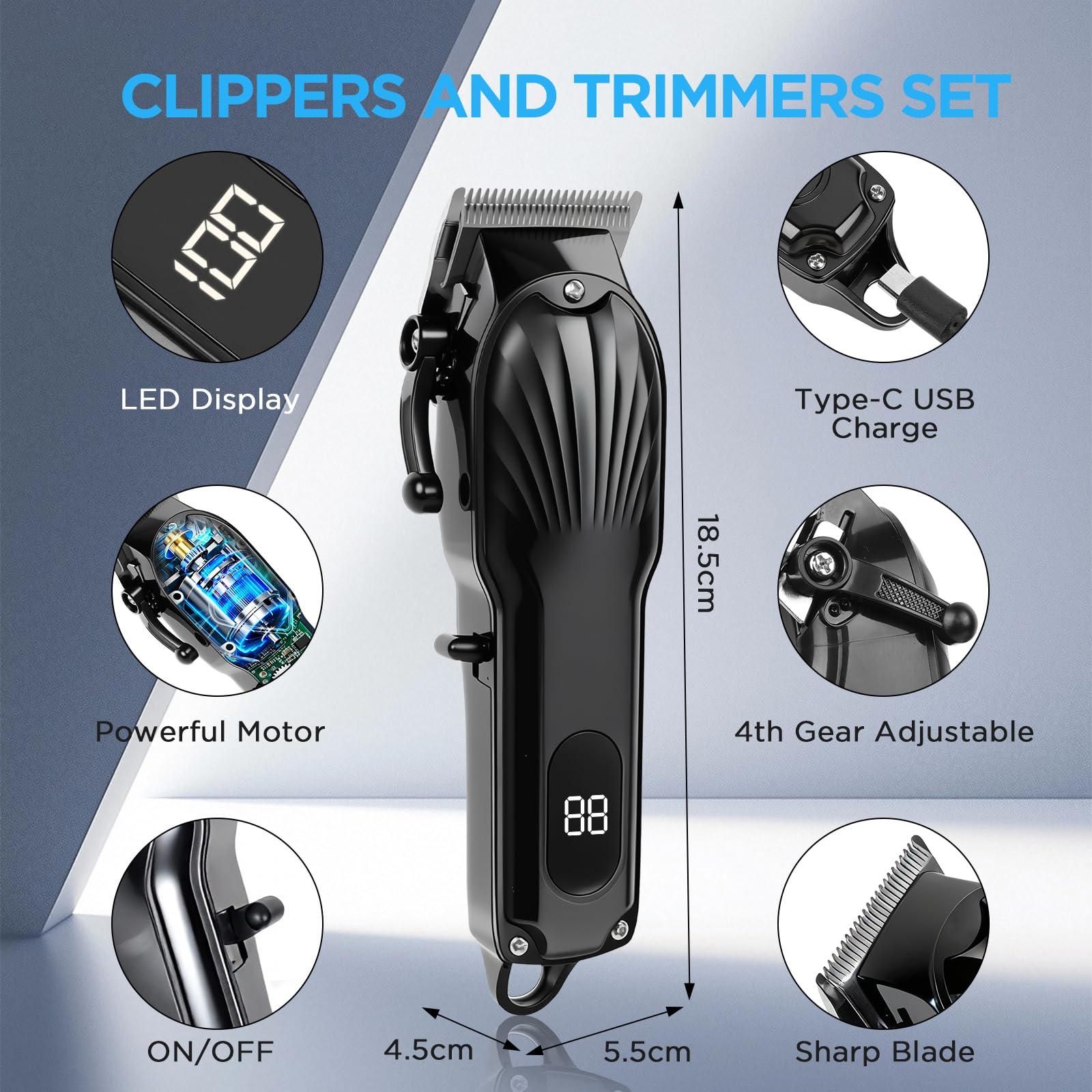 Image secondaire de Kit Tondeuse Professionnelle VINATO pour Cheveux et Barbe avec Écran LED