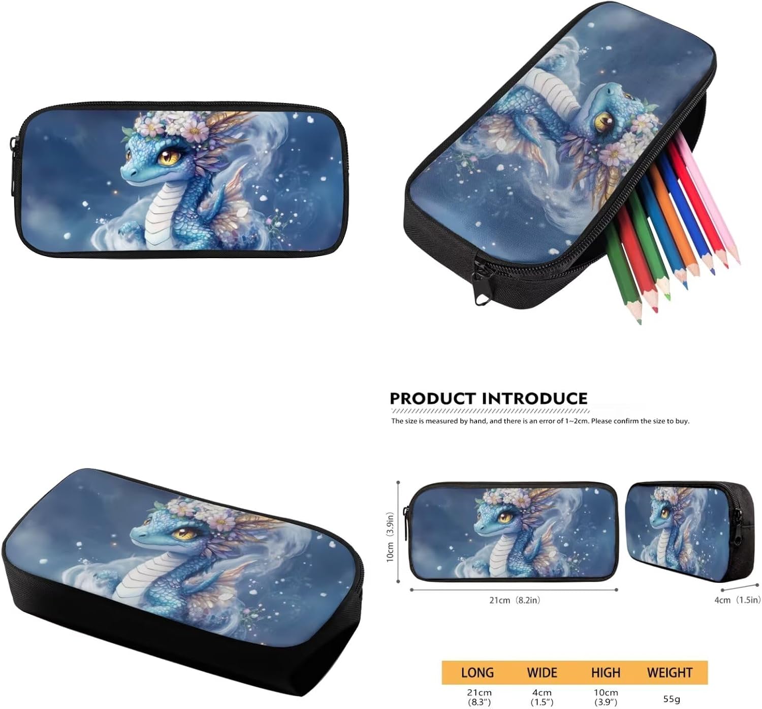 Dragon Bookbag with Lunch Box and Water Bottle Pouch Holder Pencil Case 4 Piece Back to School Cool Backpacks for Boys 7-8 Lunchbox Primary Student School Backpack Lunch Bag