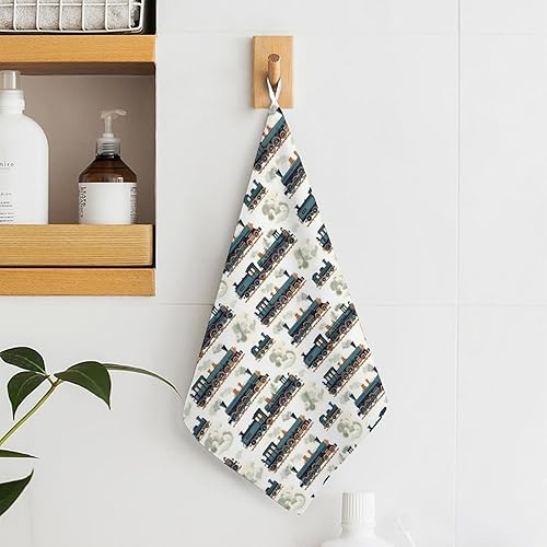 Miniatura 6 de Decorative Hand Towels for Bathroom - Green Retro Train Print Soft Absorbent Small Bath Hand Towels for Kitchen, Farmhouse, Spa, Hotel, Guest Tea