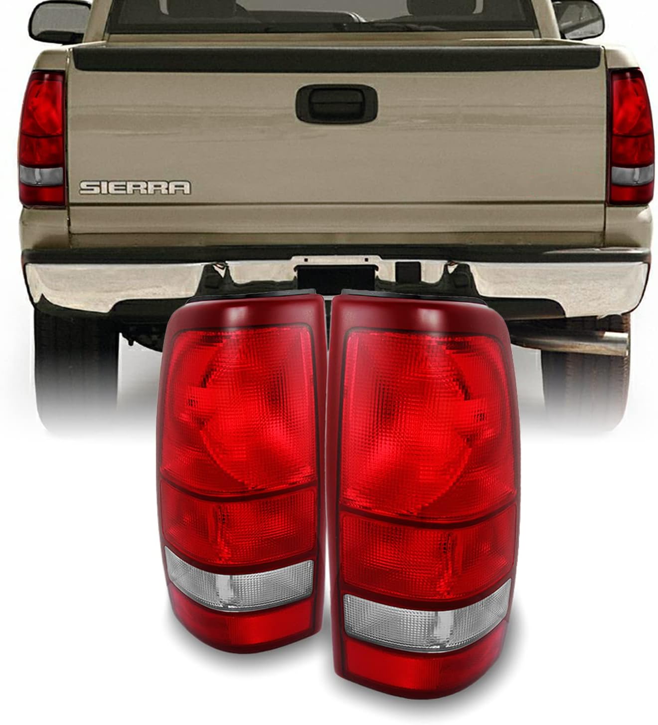 AKKON - For Chevy Silverado GMC Sierra Replacement Driver/Passenger Red Clear Left + Right Lamps Tail Lights