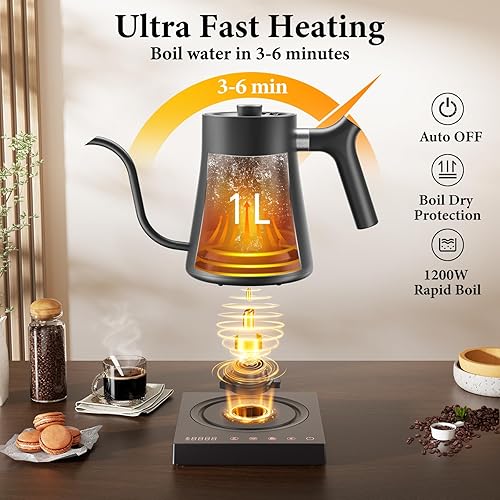 Miniatura 2 de Hervidor eléctrico de cuello de cisne Fabuletta 1500 W, hervidor de agua de ebullición ultra rápido, 100% acero inoxidable para verter café y té,