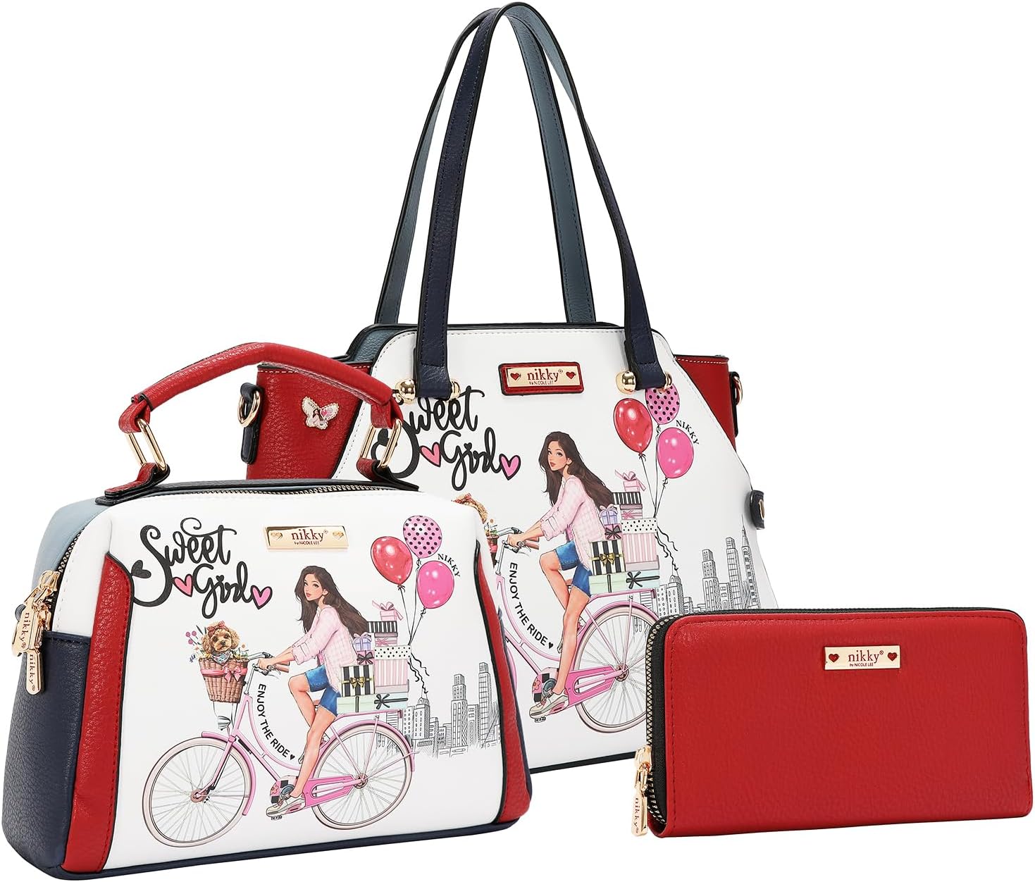 Nicole Lee NIKKY Sweet Girl 3 Piece Set, Satchel Crossbody Wallet, Pebbled Eco-Leather,(SWEET GIRL)