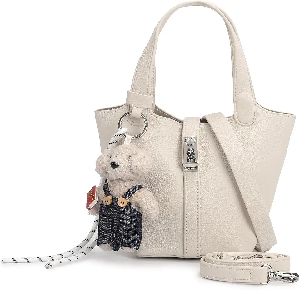 Women's Handbag Artificial Leather Bucket Wallet with Top Handle, Single Shoulder Bag with Removable Small Wallet