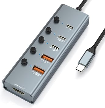 USB 3.2 Gen 2 Hub Type-C USB Hub 6 in 1 Docking Station 10Gbps High Speed Transmission with Individual Switch