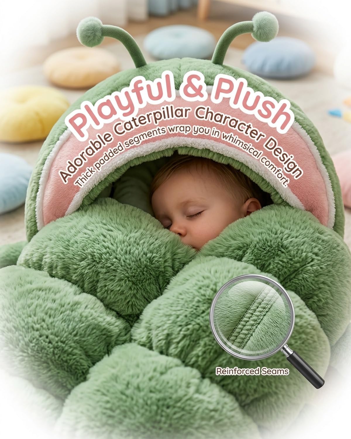 Hugging Caterpillar Sleeping Bag Plush Cocoon Pull Cord Full Body Lounger Indoor Nap Pod Cozy Reading Nest Animal for Adults Soft Convertible Relaxation System Perfect Comfort Cuddle Wrap