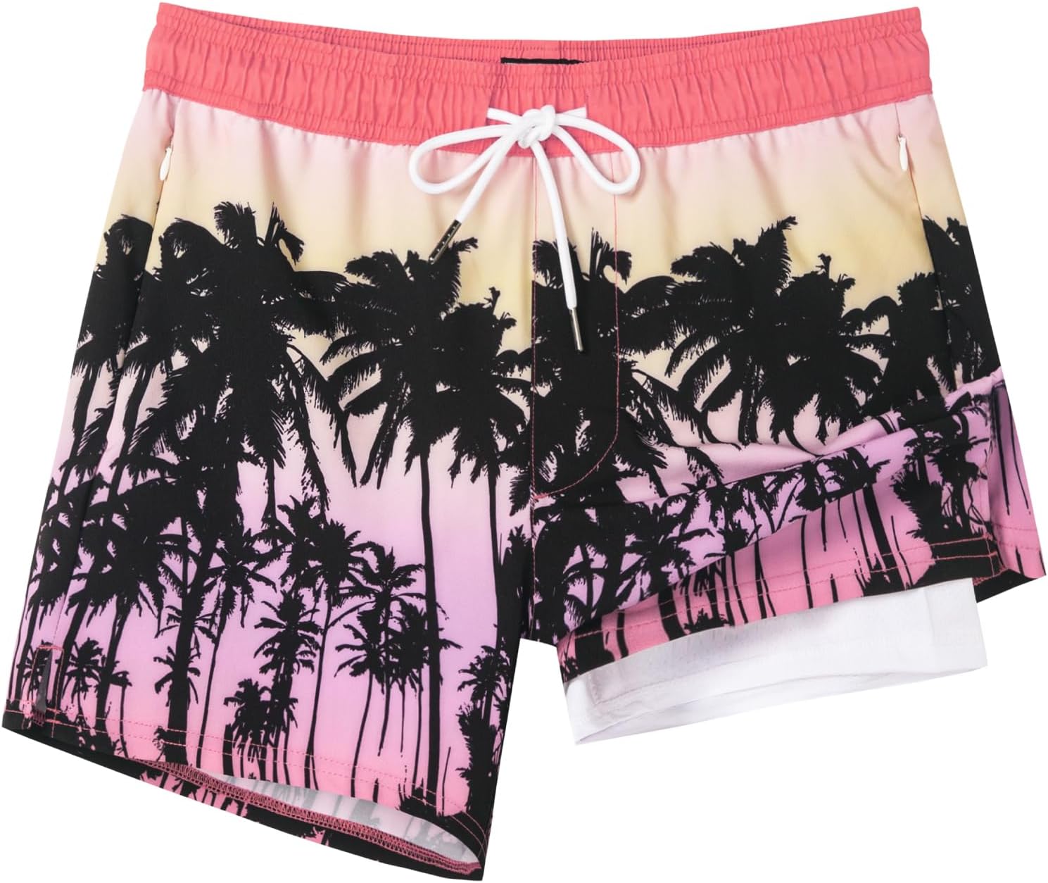 SURF CUZ Mens Swim Trunks with Compression Liner Quick Dry Swim Shorts Swimming Trunks 2 in 1 Bathing Suit Zipper Pockets