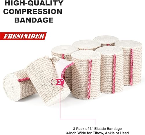 Miniatura 2 de Vendaje elástico de alta calidad, paquete de 8 vendas de compresión de algodón sin látex de 3 pulgadas con cierre táctil en ambos extremos, soporte