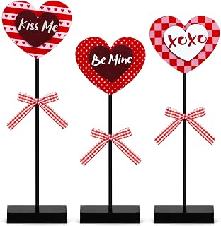 3 Pcs Heart Wooden Sign Valentines Day Decorations, Tiered Tray Decor Set Valentines Decor for Home Love Sign Decor, Classic Valentines Table Decor for Wife Kitchen Tables Wedding Engagement