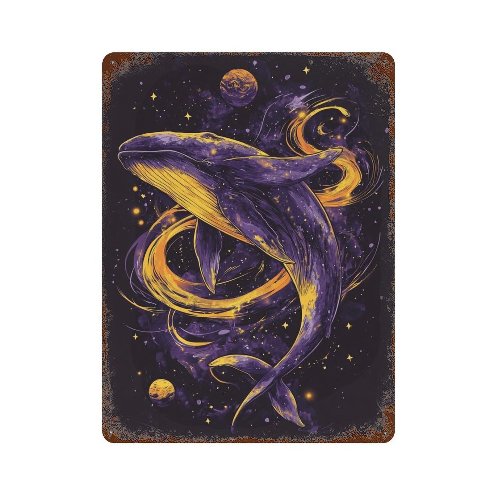 Whale Galaxy Art Print-2 Rustic Tin Plaque 15.7"x11.8", Vintage Wall Decor for Garage, Pub Or Kitchen