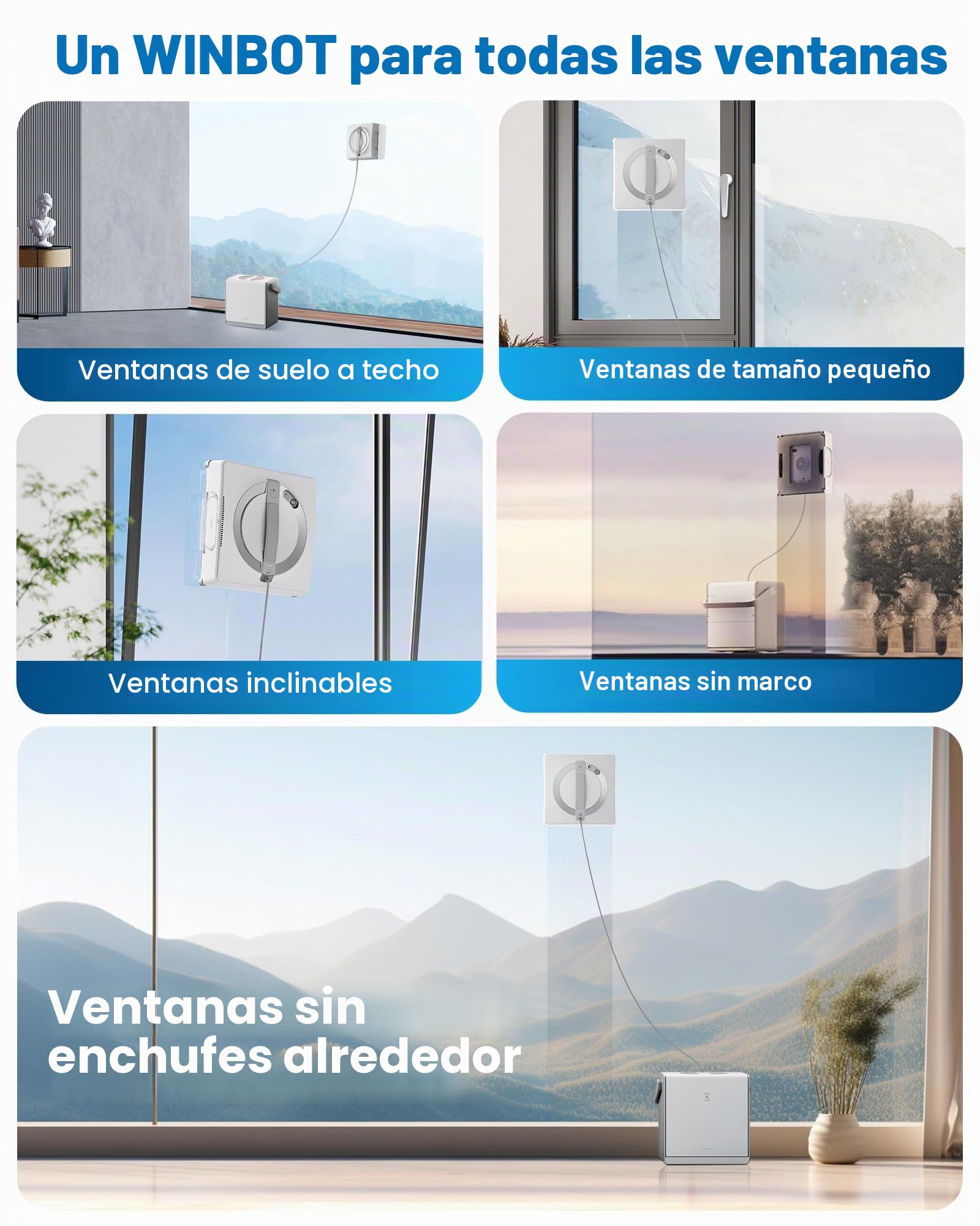 ECOVACS WINBOT W2 Omni Robot Limpiador de Ventanas con estación multifunción 6 en 1, batería integrada de 4500 mAh, Modo de Limpieza de Bordes, tecnología de pulverización de Gran Angular