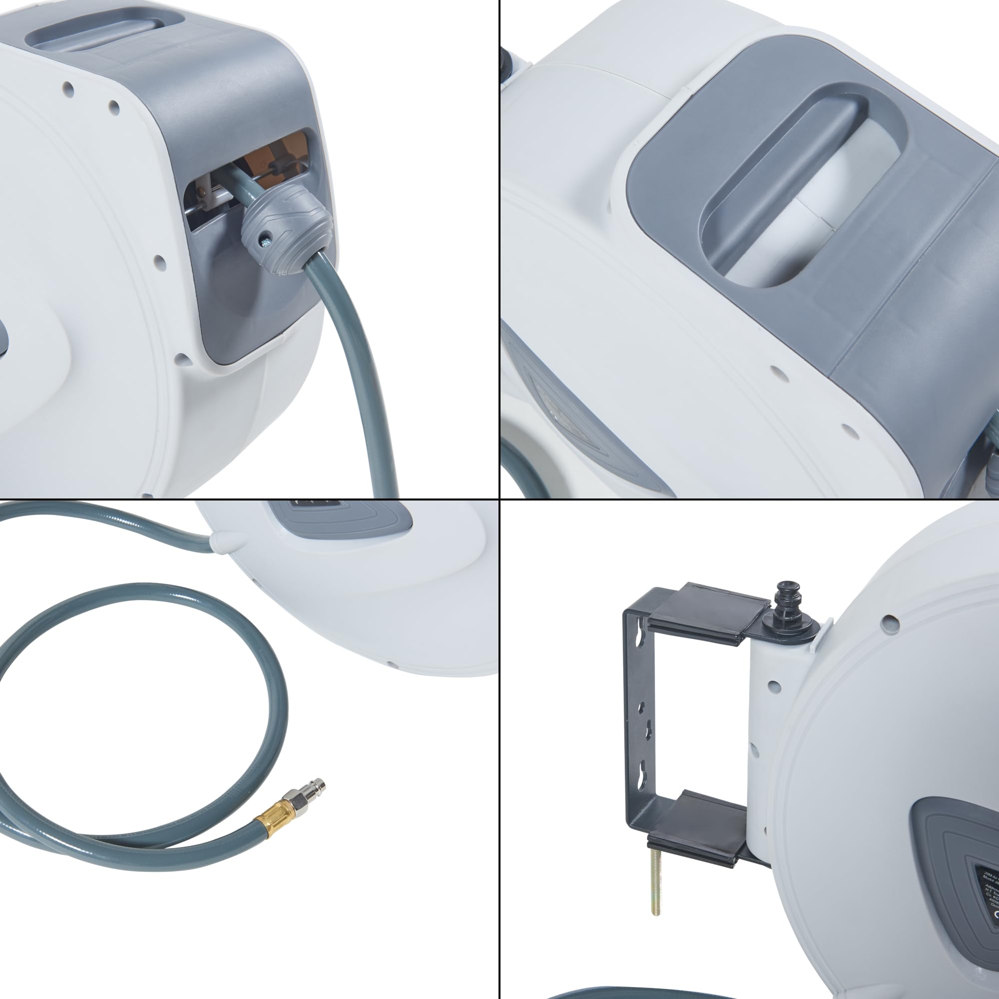 pro.tec Druckluftschlauchtrommel Nassau 180° Schwenkbarkeit Druckluftschlauch 30m + 2m Schlauchtrommel Weiß/Grau Schlauchaufroller zur Wandmontage 1/4 Anschluss automatisch