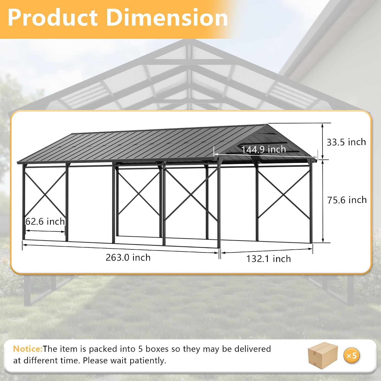 ALAULM 12x22 FT Heavy Duty Carport with Galvanized Steel Roof and Enhanced Frame, Durable Metal All Weather Carport Garage for Cars,Trucks,Boats,and Tractors-Grey