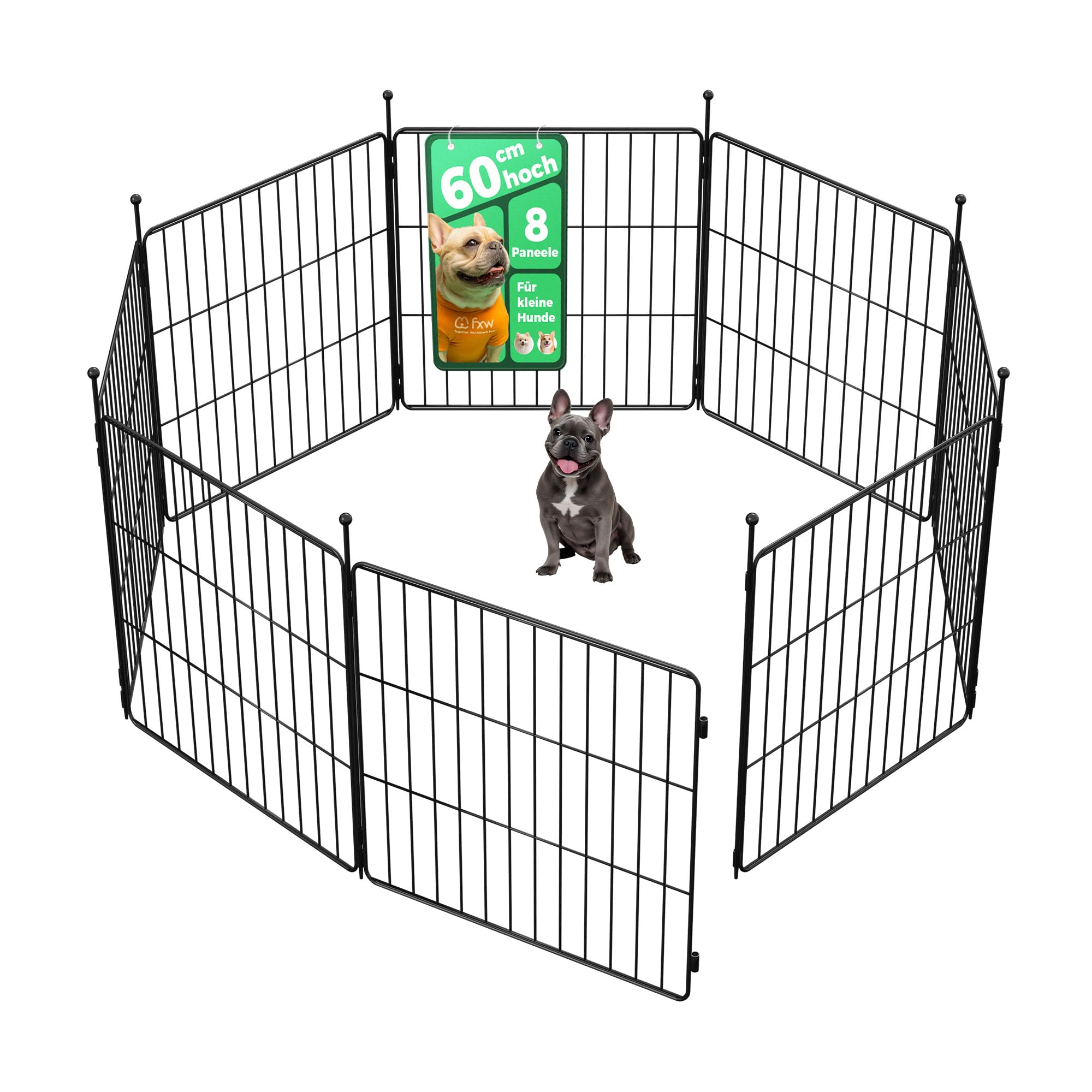 fxw MiniPaws Hundelaufstall für kleine Hunde & Welpen, 60cm 8 Paneele, Welpenlaufstall für drinnen & draußen, Garten & Camping