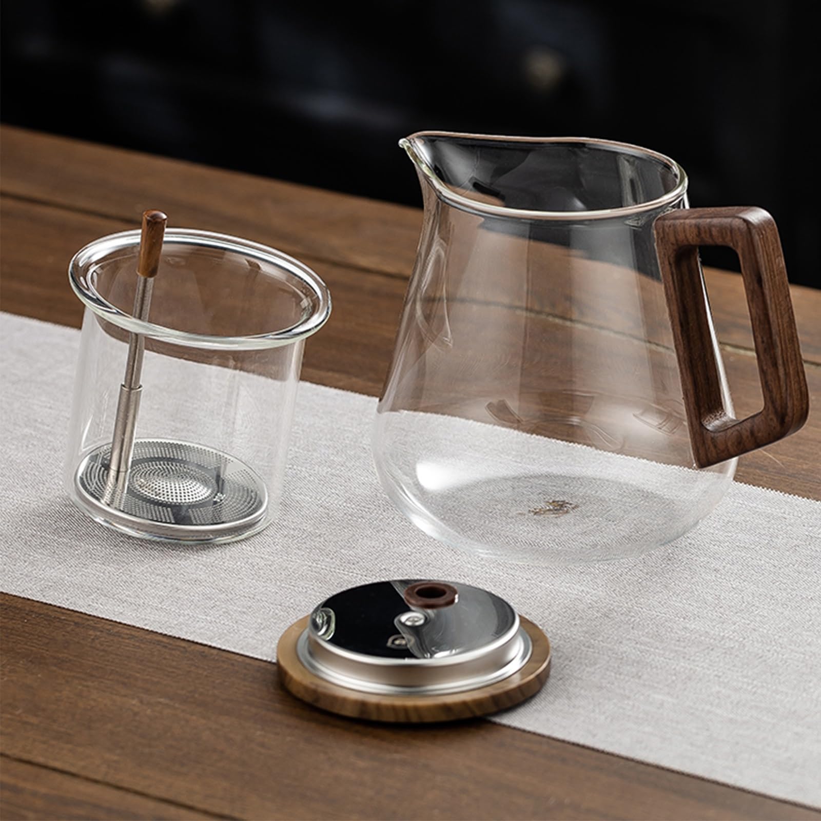 550ml Water Separation Glass Teapot with Wooden Handle, Holzdeckel Teekanne Glas Mit Siebeinsatz Glaskanne KäLtebestäNdiges Und HitzebestäNdiges, Enchantipot Magic Tea Pot(750ml 12 * 7.5 * 7.5cm)