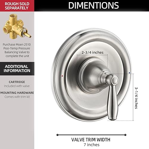 Miniatura 4 de Kit de molduras para bañera y ducha de equilibrio de presión, compatible con válvula Moen Posi-Temp, níquel cepillado