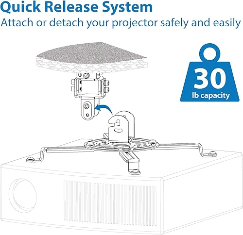 Miniatura 4 de Mount-It! Low Profile Projector Ceiling Mount [30 lbs Capacity] Universal Bracket 360 Full Motion Rotation with 30 Degree Tilt and Roll 6 Inches