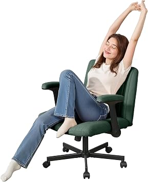 Cross Legged Office Chair, Ergonomic Criss Cross Chair with Flip-Up Arm & Plush Cushion, Meditation Chairs with Wheels for Home Office, Reading & Relaxation Green