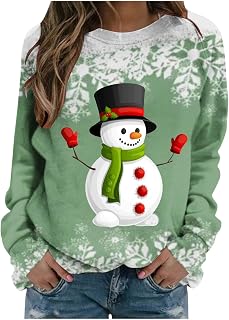 Women Blouse Tops Sale Clearance,Autumn And Winter Casual Christmas Snowman Printed Round Neck Long Sleeve Pullover Blouse Sweatshirt Tops Christmas Jumper Santa Xmas Sweatshirt Ladies UK Size