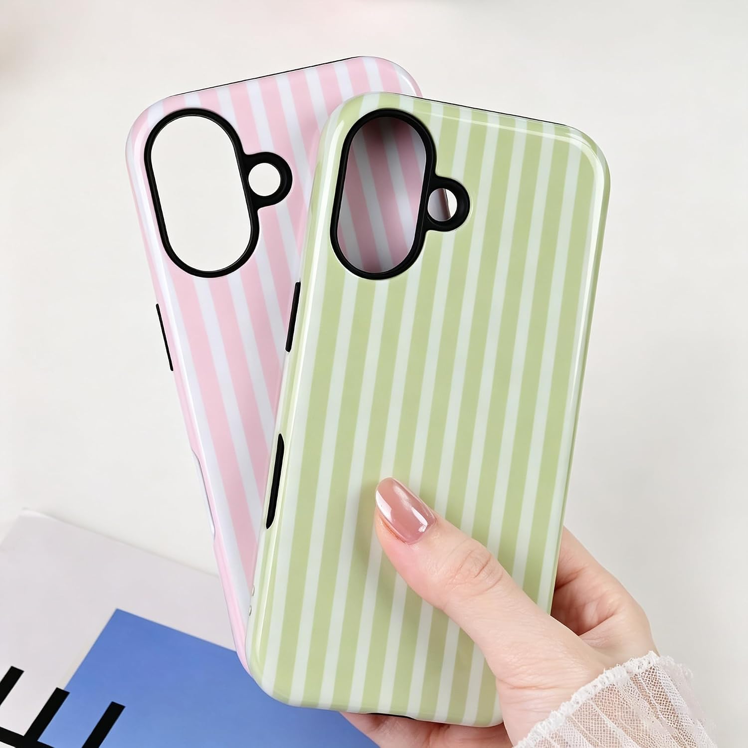Compatible with iPhone 16 Case Striped 6.1",Green image 2