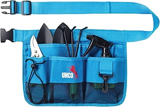 UNCO- Adjustable Gardening Belt, Blue, 5 Pockets, Wear, Cut and Water Resistant, Garden Tool Belt Pouch, Waist Apron with Pockets