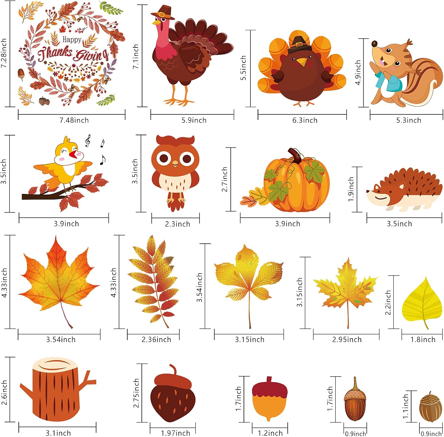 OEAGO 197 PCS 9 Sheets Fall Decor/Decorations for Home,Fall/Thanksgiving Window Clings Stickers - Autumn Leaves Turkey Acorns Window Clings Home School Office Thanksgiving Party Decor Supplies