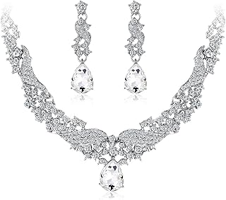 Juego de joyas para mujer, 3 unidades, colgante de alas de ángel, cadena para mujer, 45 cm, pendientes plateados, bohemios con circonitas, color blanco y plateado, Chapado en plata, Circonia