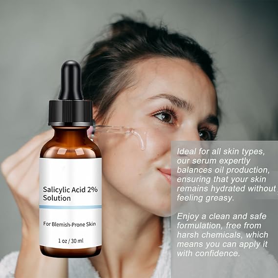 2% Salicylic Acid Serum,Salicylic Acid Serum for Acne Blackhead & Spot Pore Minimizer Acne Reduces Excess Oil Active Skin Repair For Acne Prone Sensitive Skin Care 1 Fl Oz
