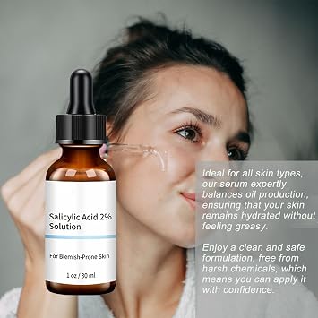 2% Salicylic Acid Serum,Salicylic Acid Serum for Acne Blackhead & Spot Pore Minimizer Acne Reduces Excess Oil Active Skin Repair For Acne Prone Sensitive Skin Care 1 Fl Oz