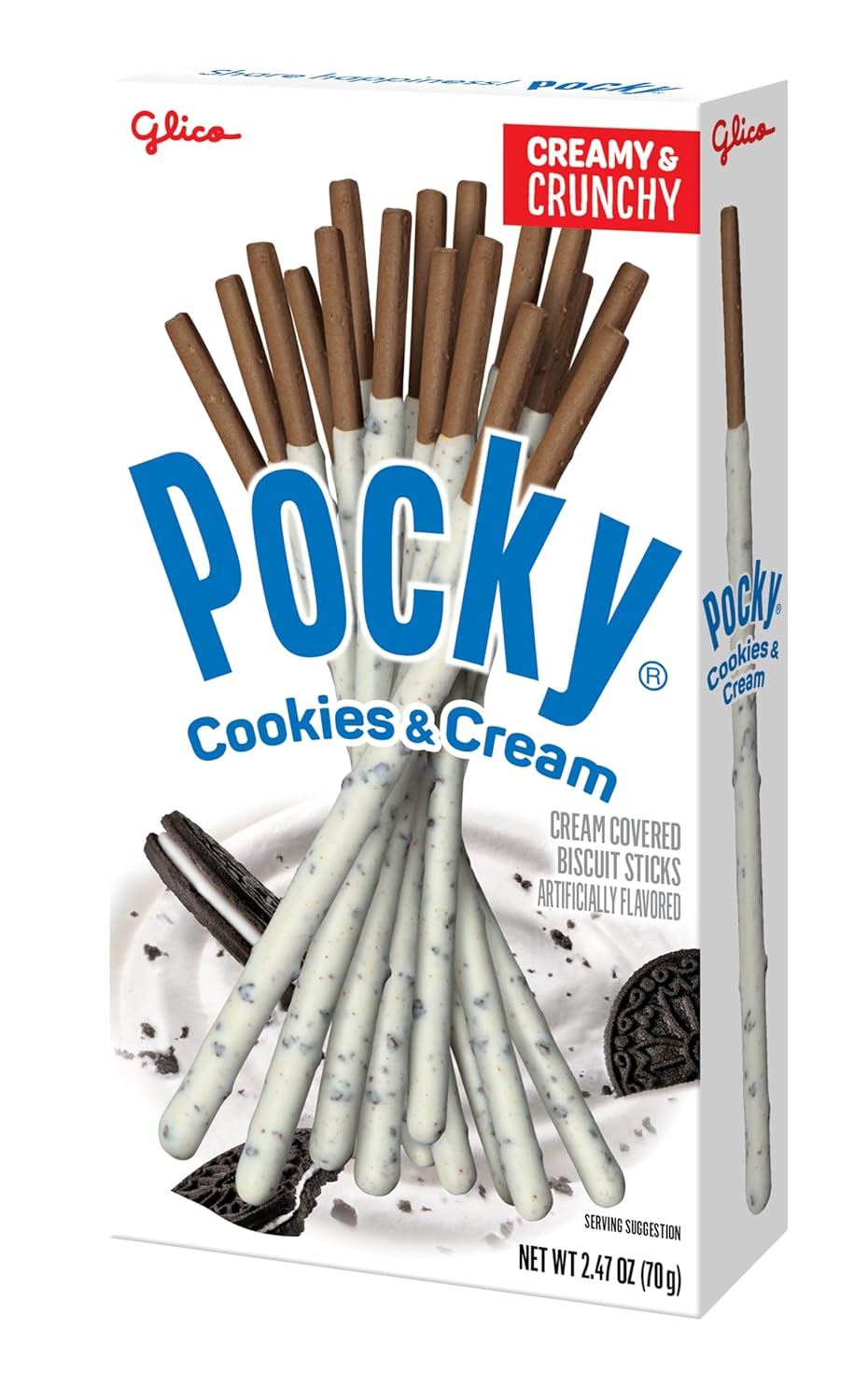 Pocky Cookies & Cream Biscuit Sticks – Creamy Cookies & Cream-Covered Crunchy Snack, Mess-Free and Perfect for Sharing – (Pack of 10)