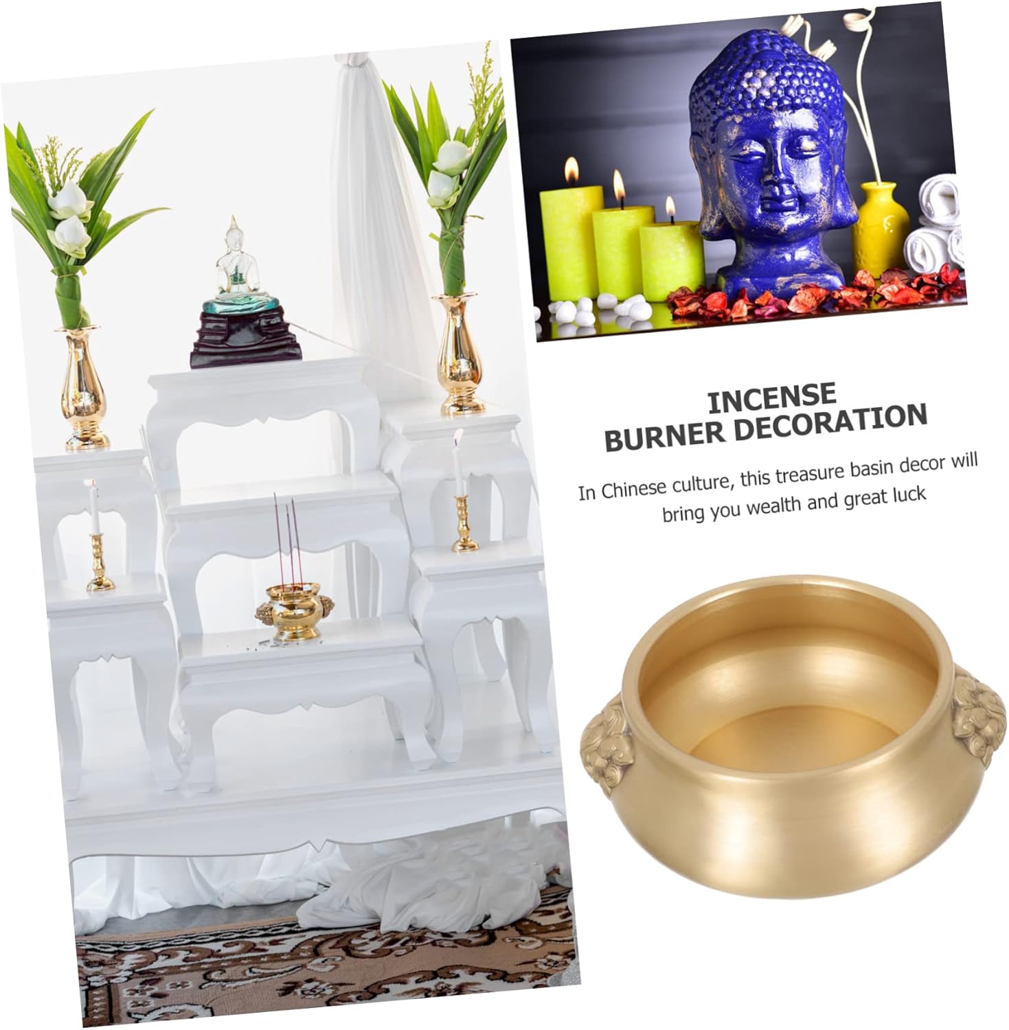 Unomor Brass Cornucopia Bowl Decorative Treasure Basin Chinese Fortune Offering Bowl for Home Tabletop Decoration Stylish Living Room Decor