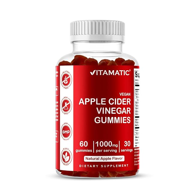 Vitamatic Apple Cider Vinegar Gummies - 1000mg per Serving - 60 Vegan Gummies - ACV Gummies for Detox