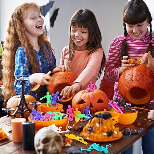 Miniatura 6 de LOMIMOS 48 piezas de juguete de esqueleto elástico de Halloween, 8 colores de calavera pegajosa, regalos de fiesta para bolsa de regalo, relleno de