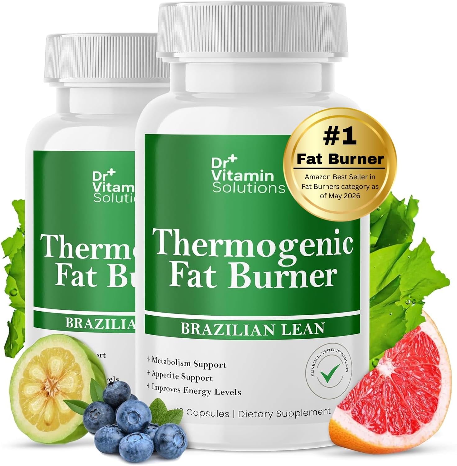 Thermogenic Fat Burner for Women and Men - Appetite Suppressant for Weight Loss - Includes Green Tea Extracts for Bloat Relief - Metabolism Booster - Pack of 2