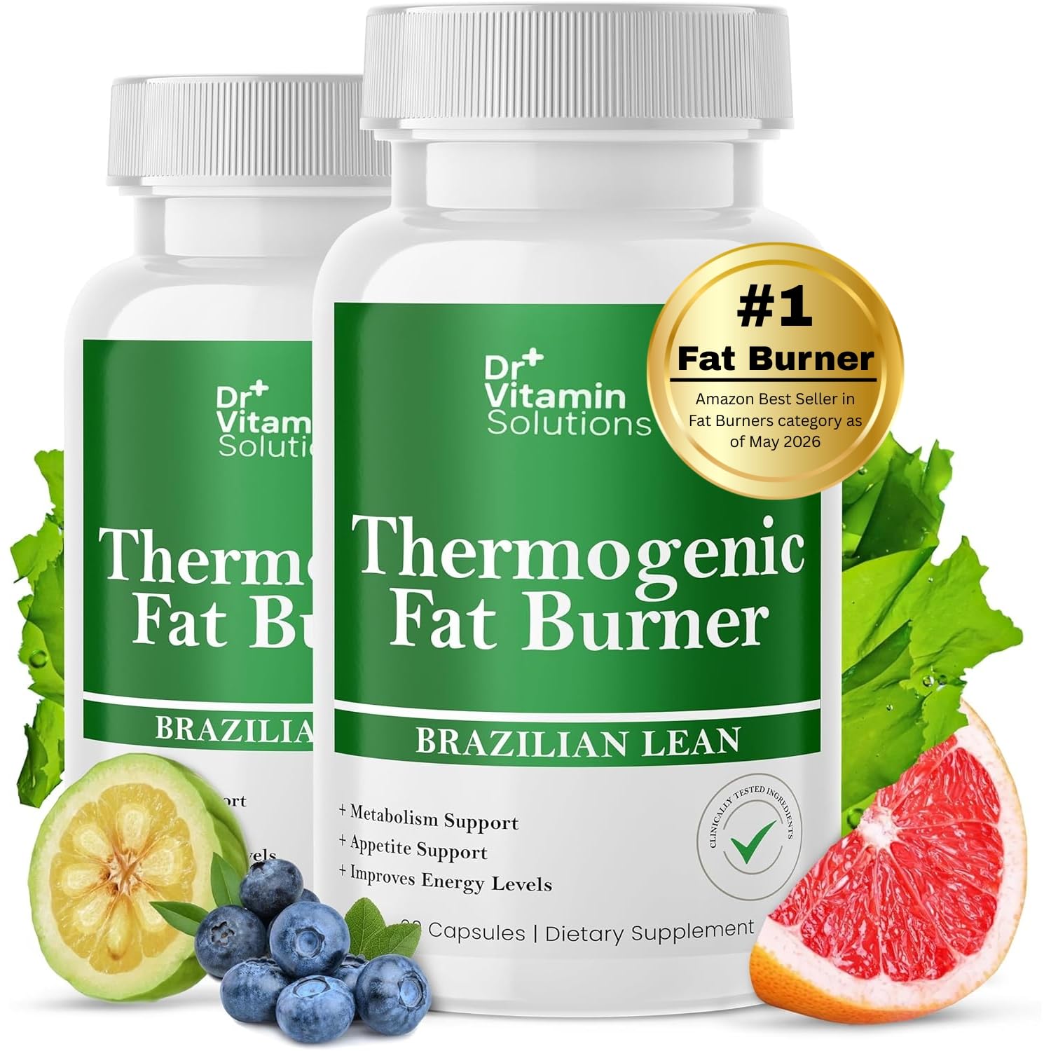 Thermogenic Fat Burner for Women and Men - Appetite Suppressant for Weight Loss - Includes Green Tea Extracts for Bloat Relief - Metabolism Booster - Pack of 2