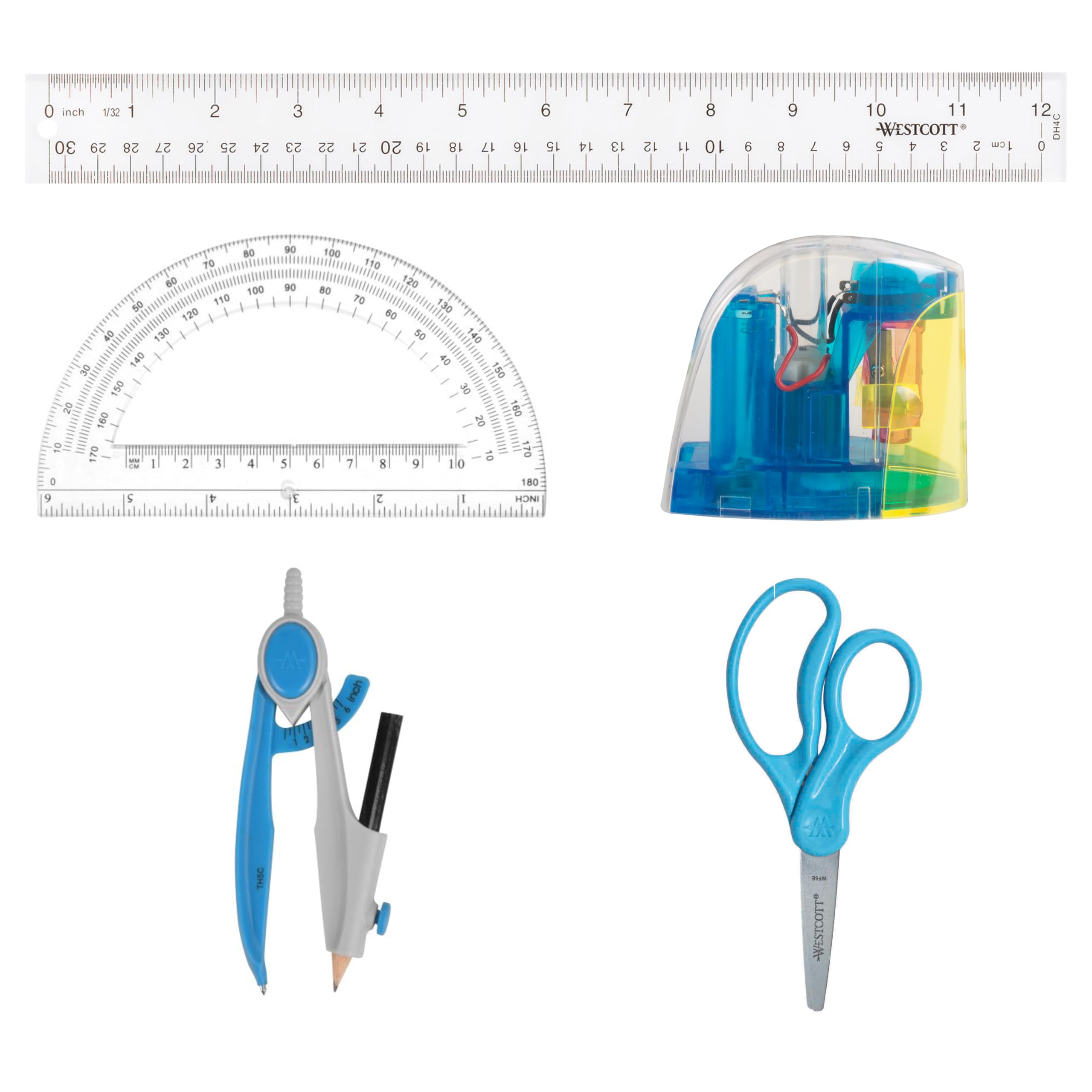 Westcott Kids Back to School Set (lefty) Includes Scissors, Ruler, Compass, Pensil Sharpener