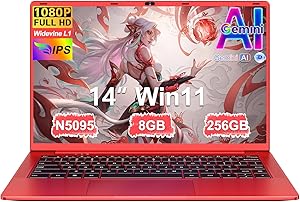 Ordenador Portátil 14 Pulgadas Celeron N5095 Upto 2,9 GHz Portatiles 8GB RAM 256GB SSD TF 1TB LPDDR4 Win11 5G WiFi 1920*1080 FHD mini HDMl Laptop Película Protectora Español – Rojo Cuerpo Metálico59